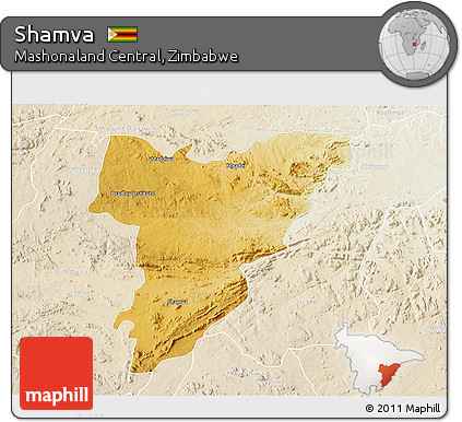 Physical 3D Map of Shamva, lighten
