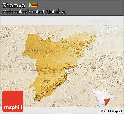 Physical 3D Map of Shamva, lighten