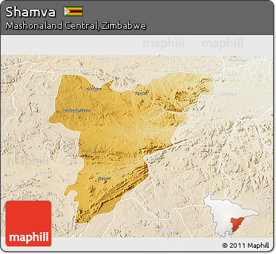 Physical 3D Map of Shamva, lighten