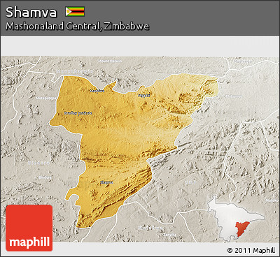 Physical 3D Map of Shamva, lighten, semi-desaturated