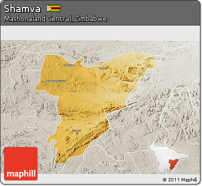 Physical 3D Map of Shamva, lighten, semi-desaturated