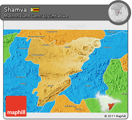 Physical 3D Map of Shamva, political outside