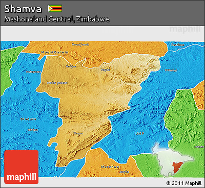 Physical 3D Map of Shamva, political outside
