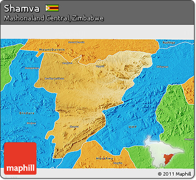 Physical 3D Map of Shamva, political outside