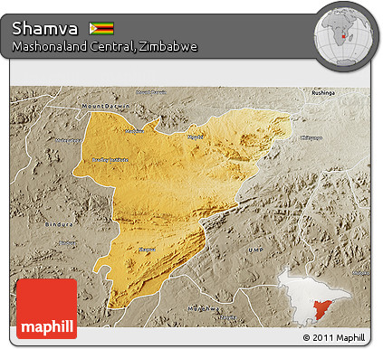 Physical 3D Map of Shamva, semi-desaturated