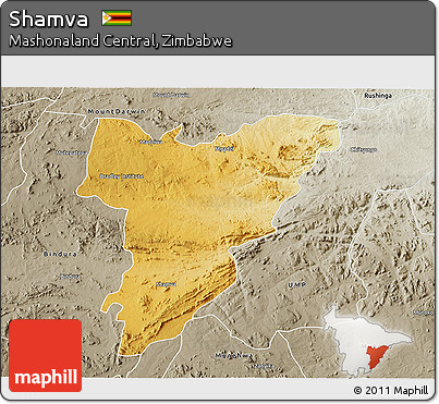 Physical 3D Map of Shamva, semi-desaturated