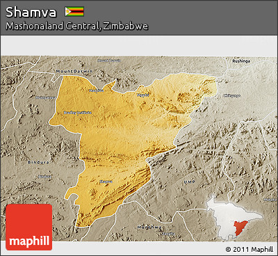 Physical 3D Map of Shamva, semi-desaturated
