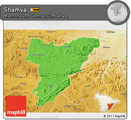 Political 3D Map of Shamva, physical outside