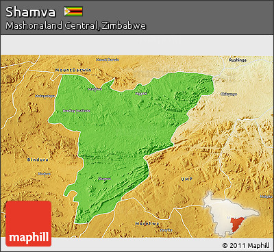 Political 3D Map of Shamva, physical outside