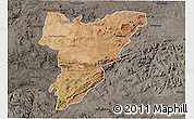 Satellite 3D Map of Shamva, darken, semi-desaturated