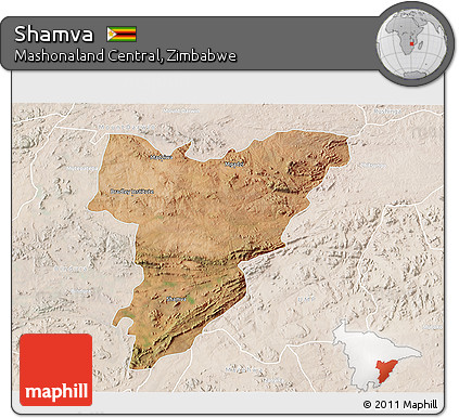 Satellite 3D Map of Shamva, lighten