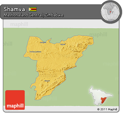 Savanna Style 3D Map of Shamva, single color outside