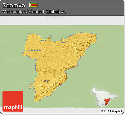 Savanna Style 3D Map of Shamva, single color outside