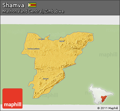Savanna Style 3D Map of Shamva, single color outside