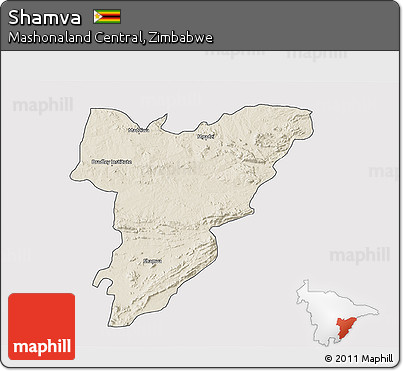 Shaded Relief 3D Map of Shamva, cropped outside
