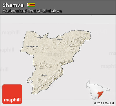 Shaded Relief 3D Map of Shamva, cropped outside