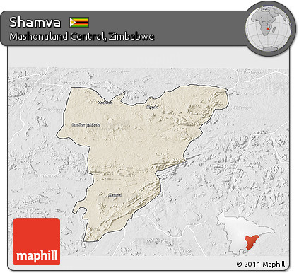 Shaded Relief 3D Map of Shamva, lighten, desaturated