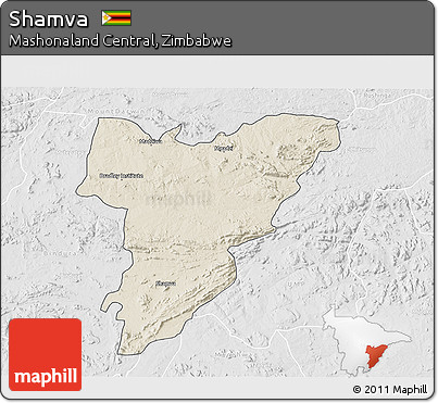 Shaded Relief 3D Map of Shamva, lighten, desaturated