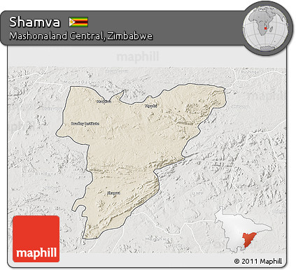 Shaded Relief 3D Map of Shamva, lighten, semi-desaturated