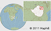 Savanna Style Location Map of Shamva, highlighted country, within the entire country, hill shading
