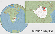 Savanna Style Location Map of Shamva, highlighted country, highlighted parent region, within the entire country, hill shading