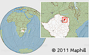 Savanna Style Location Map of Shamva, highlighted country, hill shading