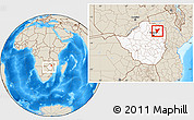 Shaded Relief Location Map of Shamva, highlighted country, within the entire country