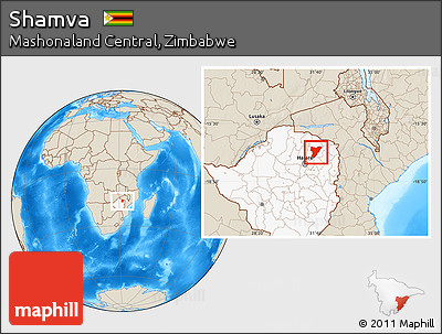 Shaded Relief Location Map of Shamva, highlighted country