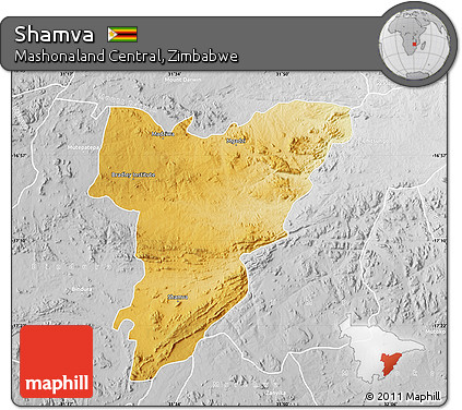 Physical Map of Shamva, lighten, desaturated