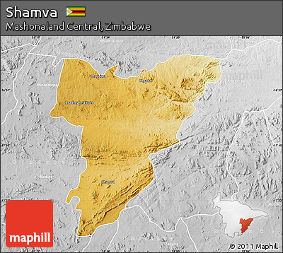 Physical Map of Shamva, lighten, desaturated