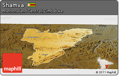Physical Panoramic Map of Shamva, darken