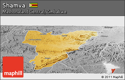 Physical Panoramic Map of Shamva, desaturated