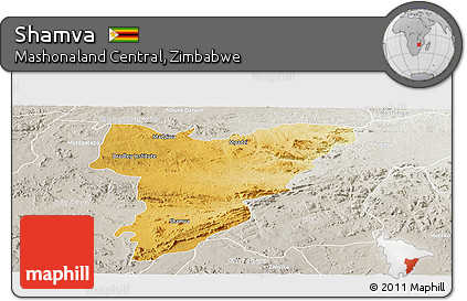Physical Panoramic Map of Shamva, lighten, semi-desaturated