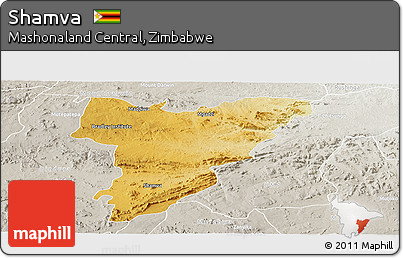 Physical Panoramic Map of Shamva, lighten, semi-desaturated