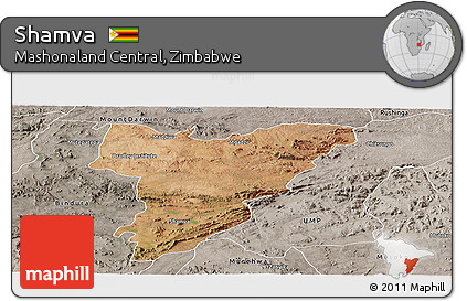 Satellite Panoramic Map of Shamva, semi-desaturated