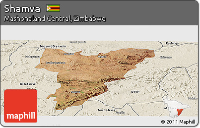 Satellite Panoramic Map of Shamva, shaded relief outside
