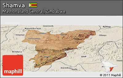 Satellite Panoramic Map of Shamva, shaded relief outside