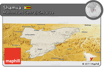 Shaded Relief Panoramic Map of Shamva, physical outside