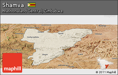 Shaded Relief Panoramic Map of Shamva, satellite outside