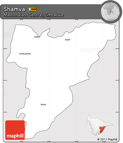 Silver Style Simple Map of Shamva, cropped outside