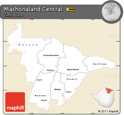 Classic Style Simple Map of Mashonaland Central, single color outside