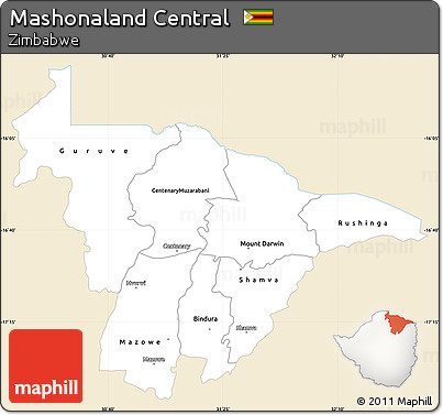 Classic Style Simple Map of Mashonaland Central, single color outside