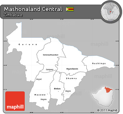 Gray Simple Map of Mashonaland Central, single color outside