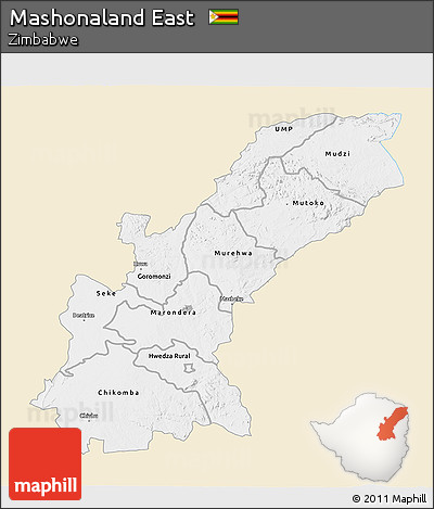 Classic Style 3D Map of Mashonaland East, single color outside