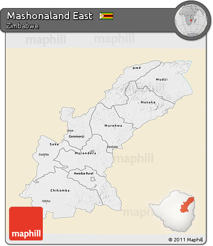 Classic Style 3D Map of Mashonaland East, single color outside