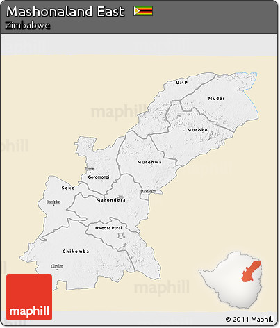 Classic Style 3D Map of Mashonaland East, single color outside