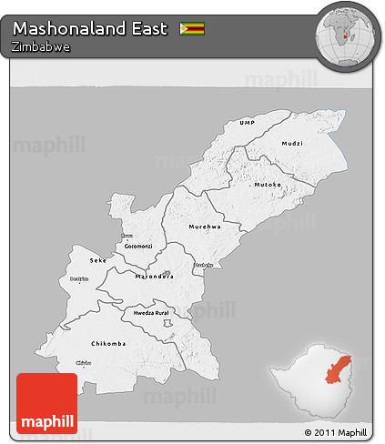 Gray 3D Map of Mashonaland East, single color outside