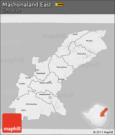 Gray 3D Map of Mashonaland East, single color outside