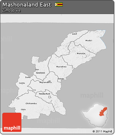 Gray 3D Map of Mashonaland East, single color outside