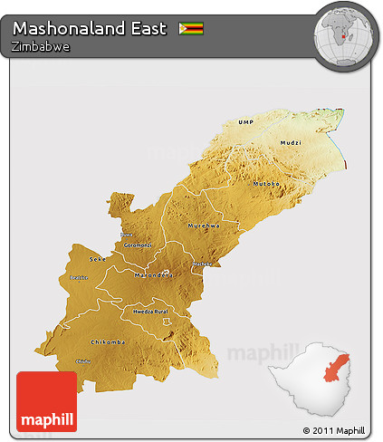 Physical 3D Map of Mashonaland East, cropped outside